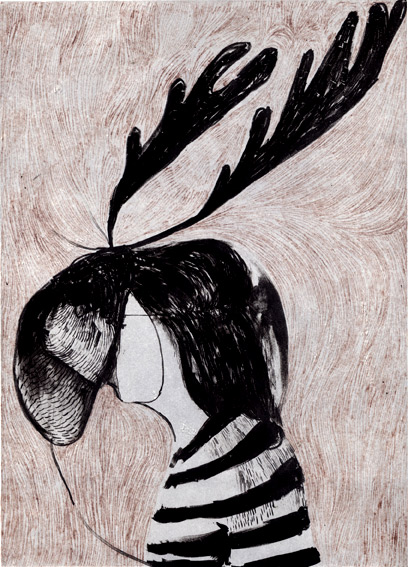 lithography two colors reindeer selfportrait  mammal